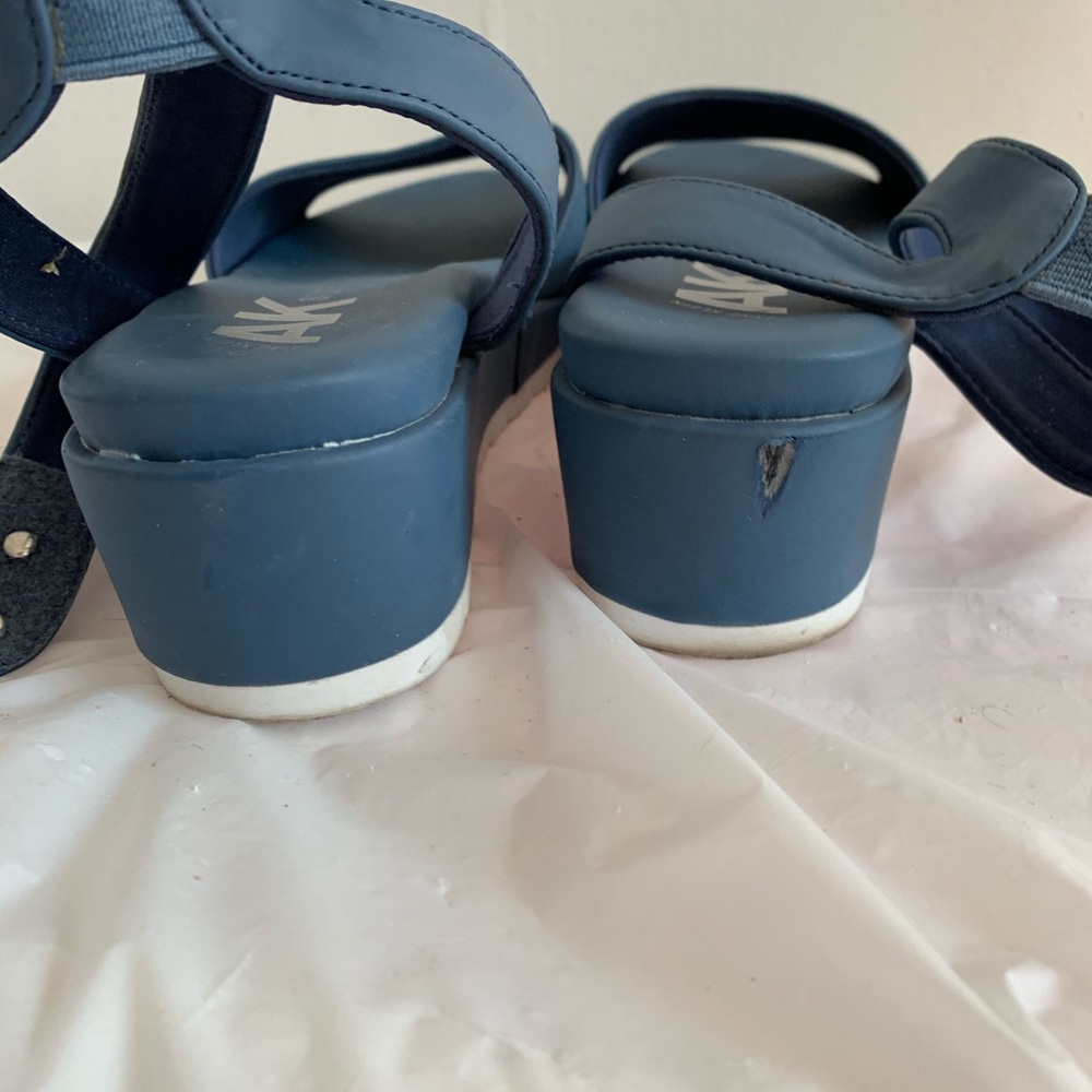 Anne Klein AK Sport Slate Blue Ankle Strap Wedge Sandals - Picture 7 of 7